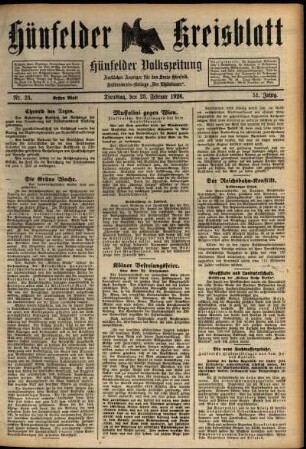 Erste Ausgabe vom Dienstag, den 23. Februar 1926.