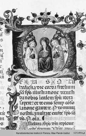 Breviarium Fratrum Minorum cum psalterio et kalendario : Textseite mit historisierter Initiale O: Pfingstwunder