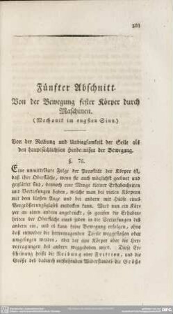 Fünfter Abschnitt. Von der Bewegung fester Körper durch Maschinen
