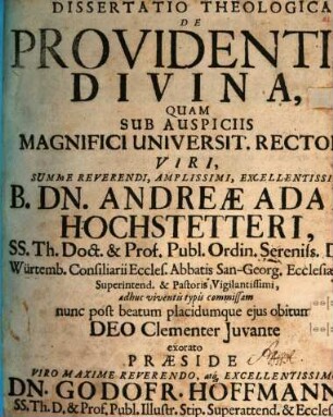 Diss. theol. de providentia divina
