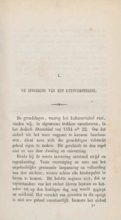 I. De invoering van het kultuurstelsel
