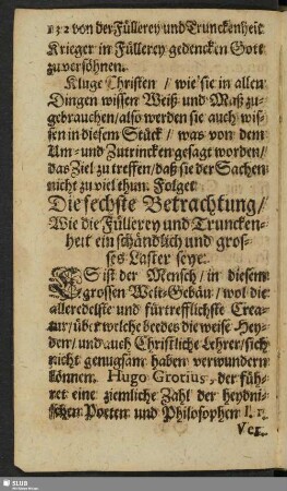 Die sechste Betrachtung, wie die Füllerey und Trunckenheit ein schändlich und grosses Laster seye