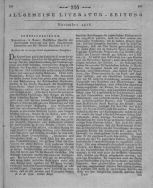 Hartleben, T.: Statistisches Gemälde Residenzstadt Karlsruhe und ihrer Umgebungen. Karlsruhe: Braun 1815 (Beschluss der im vorigen Stück abgebrochenen Recension.)