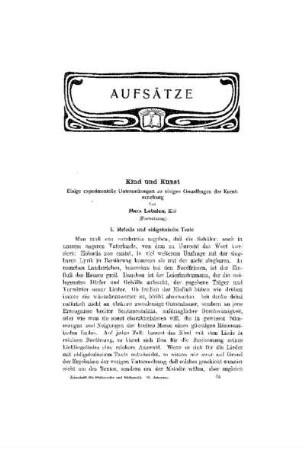 Kind und Kunst : einige experimenielle Untersuchungen zu einigen Grundfragen der Kunsterziehung ; (Fortsetzung)