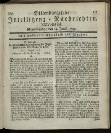 XXIV. Stück. Sonnabends: den 14. Junii, 1783.