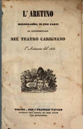 L' Aretino : melodramma in tre parti ; da rappresentarsi nel Teatro Carignano l'autunno del 1840