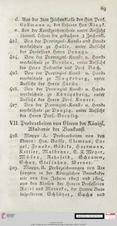 VII. Probearbeiten von Eleven der Königl. Akademie der Baukunst