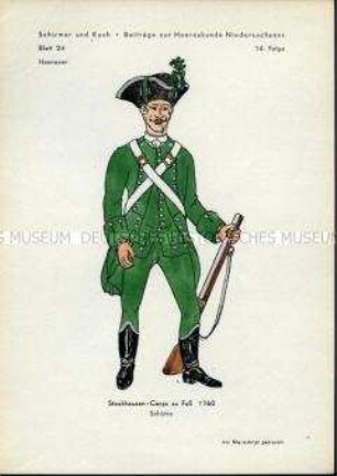 Uniformdarstellung, Schütze des Stockhausen-Korps, Kurfürstentum Hannover, 1760.