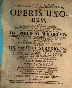 Disp. inaug. de operis uxorum