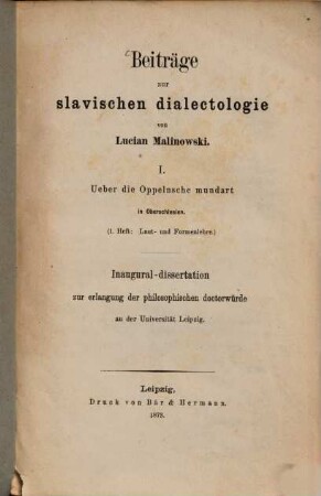 Beiträge zur Slavischen dialectologie. 1, Laut- und Formenlehre