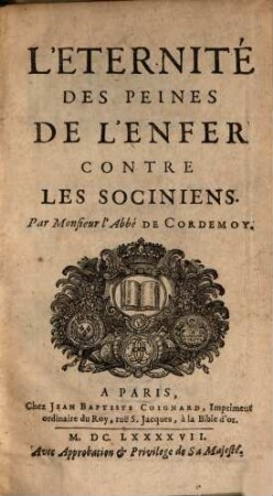 L' Éternité des peines de l'Enfer contre les Sociniens
