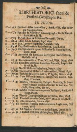 Libri Historici sacri & Profani, Geographi &c.