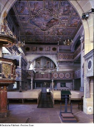 Dresden-Leubnitz, Dorfkirche. Inneres zur Orgel (1763/1905)