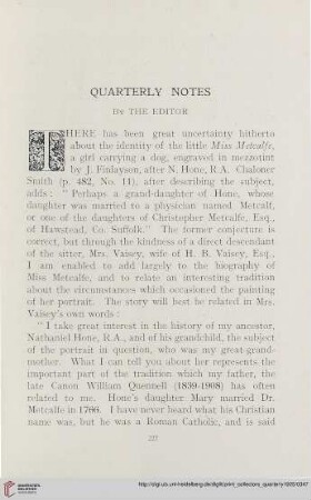 Quarterly notes by the editor