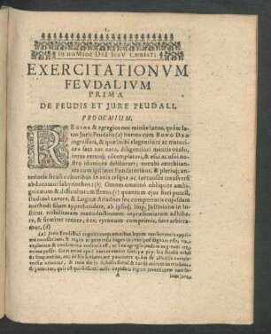 Exercitationum Feudalium Prima De Feudis Et Jure Feudali.