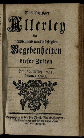 Den 10. März 1761. Zehentes Stück.