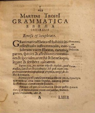Cl. V. Martini Trosti[i] Grammatica Ebraea Generalis, Revisa & locupletata