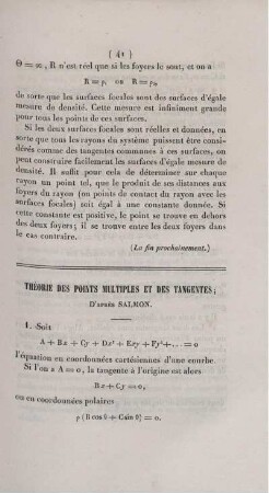 Théorie des points multiples et des tangentes.