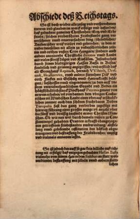 Abschiedt Der Rö. Kay. Mt. Und gemeiner Ständt, auff dem Reichßtag zu Regenspurg 1594 auffgericht