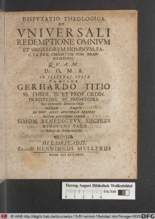 Disputatio Theologica De Universali Redemptione Omnium Et Singulorum Hominum, Facta Per Christum Ton Theanthrōpon