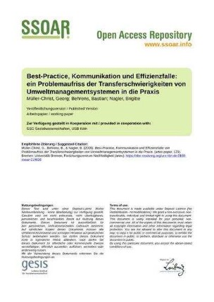 Best-Practice, Kommunikation und Effizienzfalle: ein Problemaufriss der Transferschwierigkeiten von Umweltmanagementsystemen in die Praxis