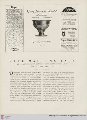 3.1926: Karl Madsens Tale ved Aabningen af Joakim Skovgaards Udstilling den 15. November 1926
