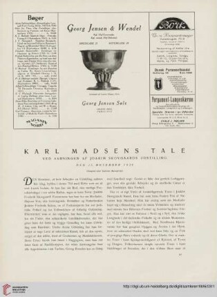 3.1926: Karl Madsens Tale ved Aabningen af Joakim Skovgaards Udstilling den 15. November 1926