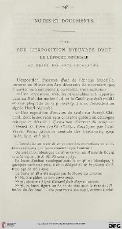 Note sur l'exposition d'oeuvres d'art de l'époque impériale au Musée des Arts décoratifs