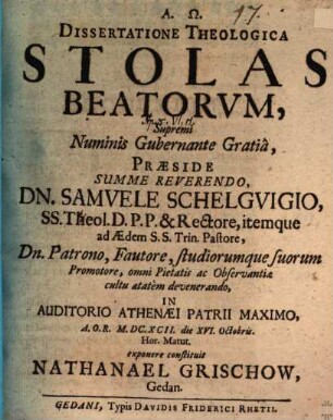 Dissertatione theologica stolas beatorum