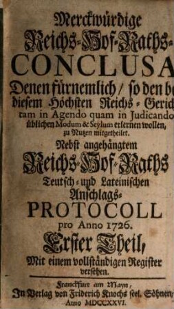 Merckwürdige Reichs-Hofraths-Conclusa, 1