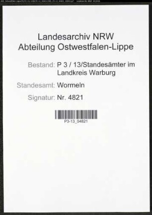 Heiratsregister Standesamt Wormeln