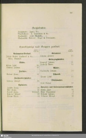 Berufsklassen und Gewerbebetriebe : Großindustrie. Erwerbszweige nach Gruppen geordnet