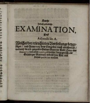 Kurtze Jedoch gründliche Examination, Deß Adiuncti lit. A.