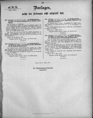Anlage: ad No.21 (243-246), Vorlagen, welche den Zeitungen nicht mitgeteilt sind
