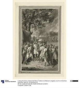 Historische Szene: Feldherr von Männern umgeben, die ihn mit Dolchen bedrohen