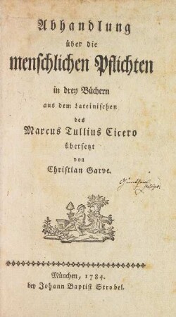Abhandlung über die menschlichen Pflichten in drey Büchern