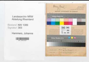Entnazifizierung Johanna Hammers , geb. 26.04.1892 (Verwaltungsangestellte)