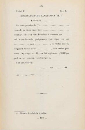 Bijl. 1. Model F. Binnenlandsche paardenposterij