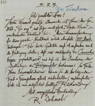 Brief an Karl Trimborn oder Max Trimborn