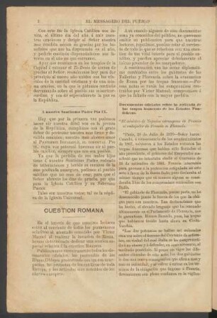 Documentos oficiales sobre la retirada de las tropas francesas de los Estados Pontificios.