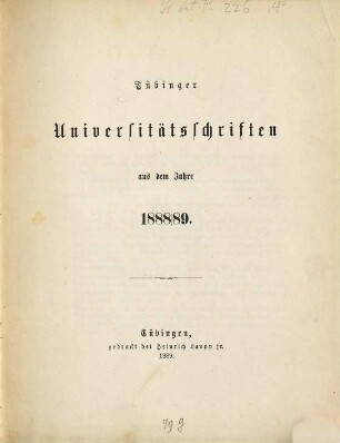 Tübinger Universitätsschriften. 1888/89