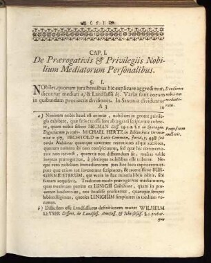 Cap. I. De Prærogativis & Privilegiis Nobilium Mediatorum Personalibus.