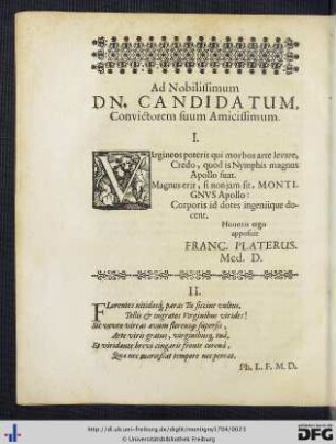 Ad Nobilissimun Dn. Candidatum, Convictorem suum Amicissimum.