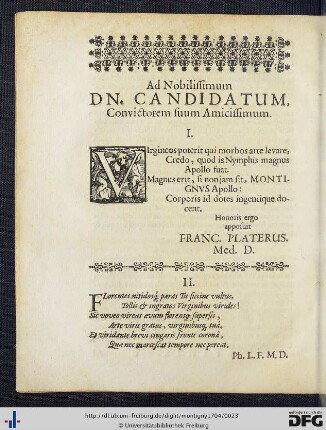 Ad Nobilissimun Dn. Candidatum, Convictorem suum Amicissimum.