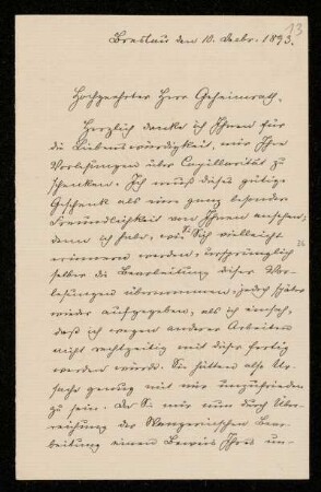 Nr. 13 Brief von Oskar Emil Meyer an Franz Ernst Neumann. Breslau, 10.12.1893