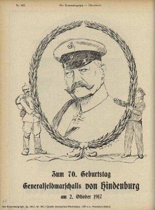 Zum 70. Geburtstag Generalfeldmarschalls von Hindenburg