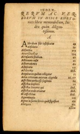 Rerum Ac Verborum In Hisce Rhetorices libris memorabilium, Index quam diligentißimus.