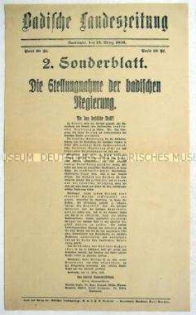 Extrablatt der "Badischen Landeszeitung" mit der Stellungnahme der badischen Regierung zum Kapp-Putsch