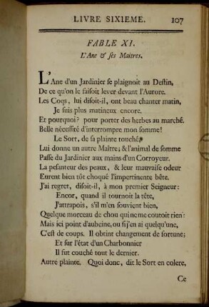 Fable XI. L`Ane & ses Maitres. - Fable XXI. La jeune Veuve.