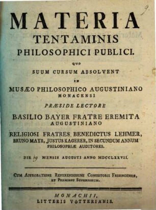 Materia tentaminis philosophici publici